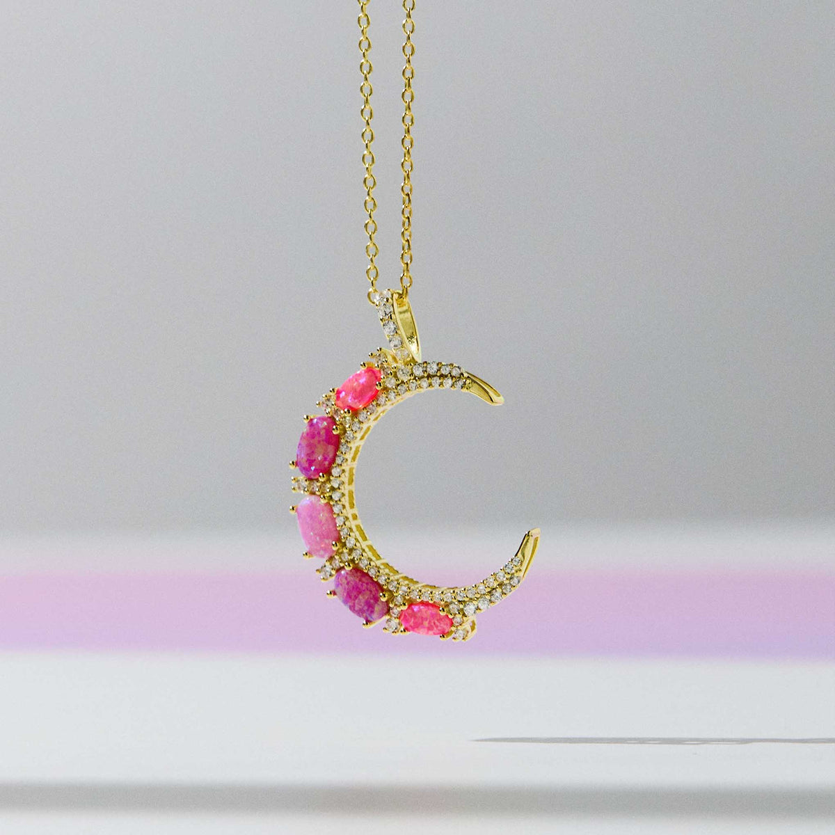 Pink Opal Crescent Moon Pendant