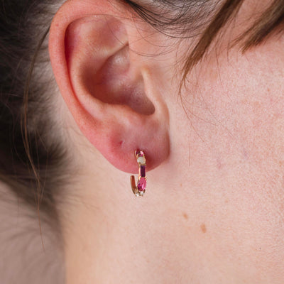 9kt Gold Pink Topaz, Opal, Rhodolite Garnet Bella Hoops