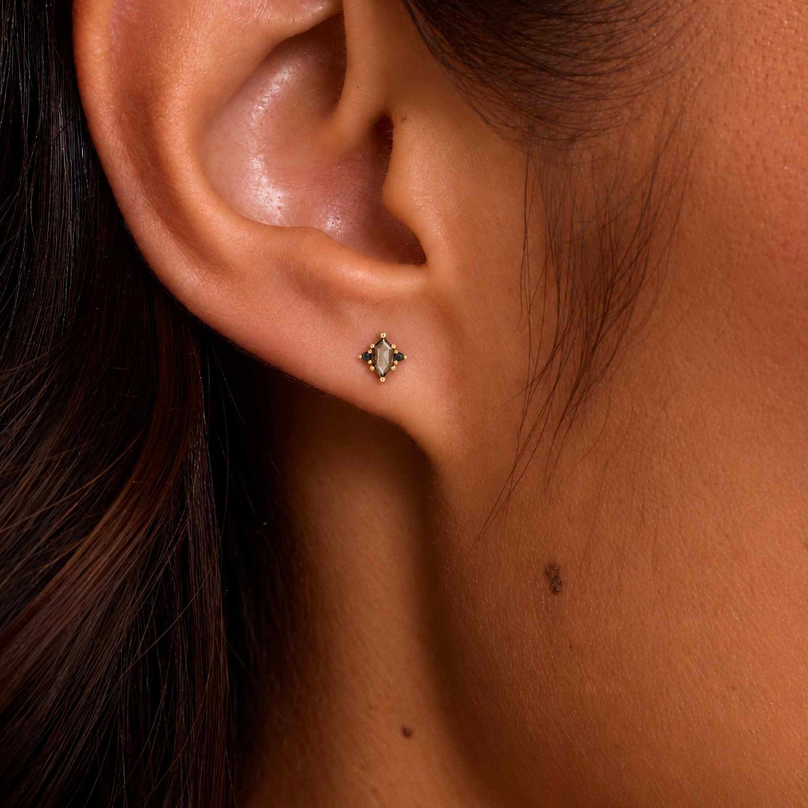 14kt Smoky Quartz and Black Diamond Throne Studs