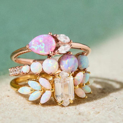 Pink Opal Ombre and Topaz Lotus Ring