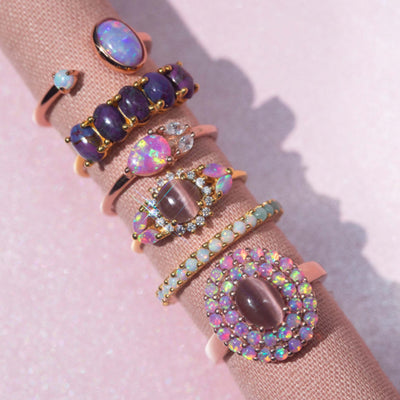 Pink Opal & Cats Eye Moonstone Sunflower Ring
