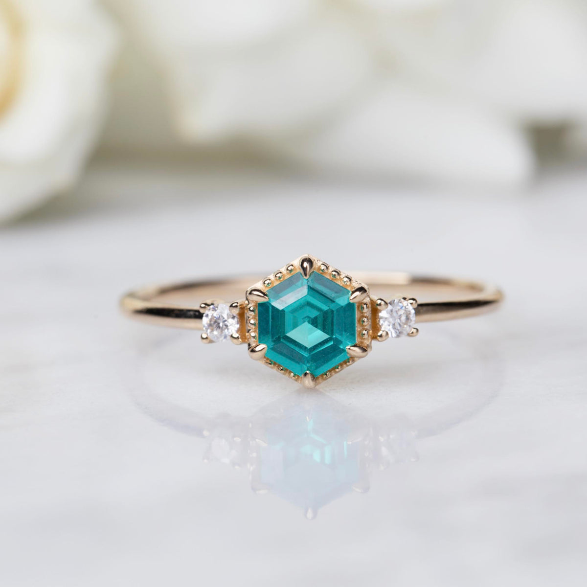 14kt Gold Oceanic Moissanite Cosmos Ring