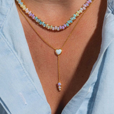 Pastel Opal Heart Lariat