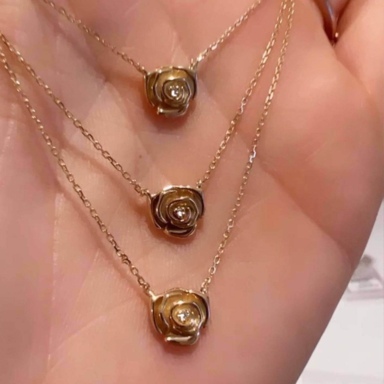 14kt Gold Diamond Rose Pendant