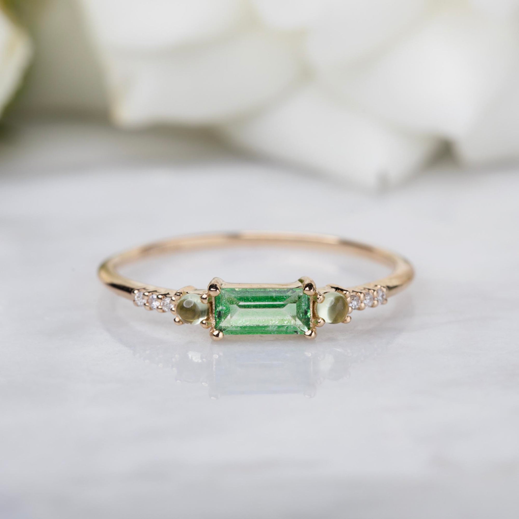 Green Tourmaline Engagement Ring, Birthstone Wedding Ring