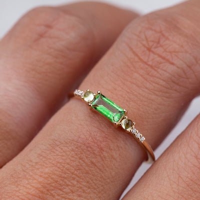 Rainforest Green Princess-Cut Topaz Diamond Halo Ring