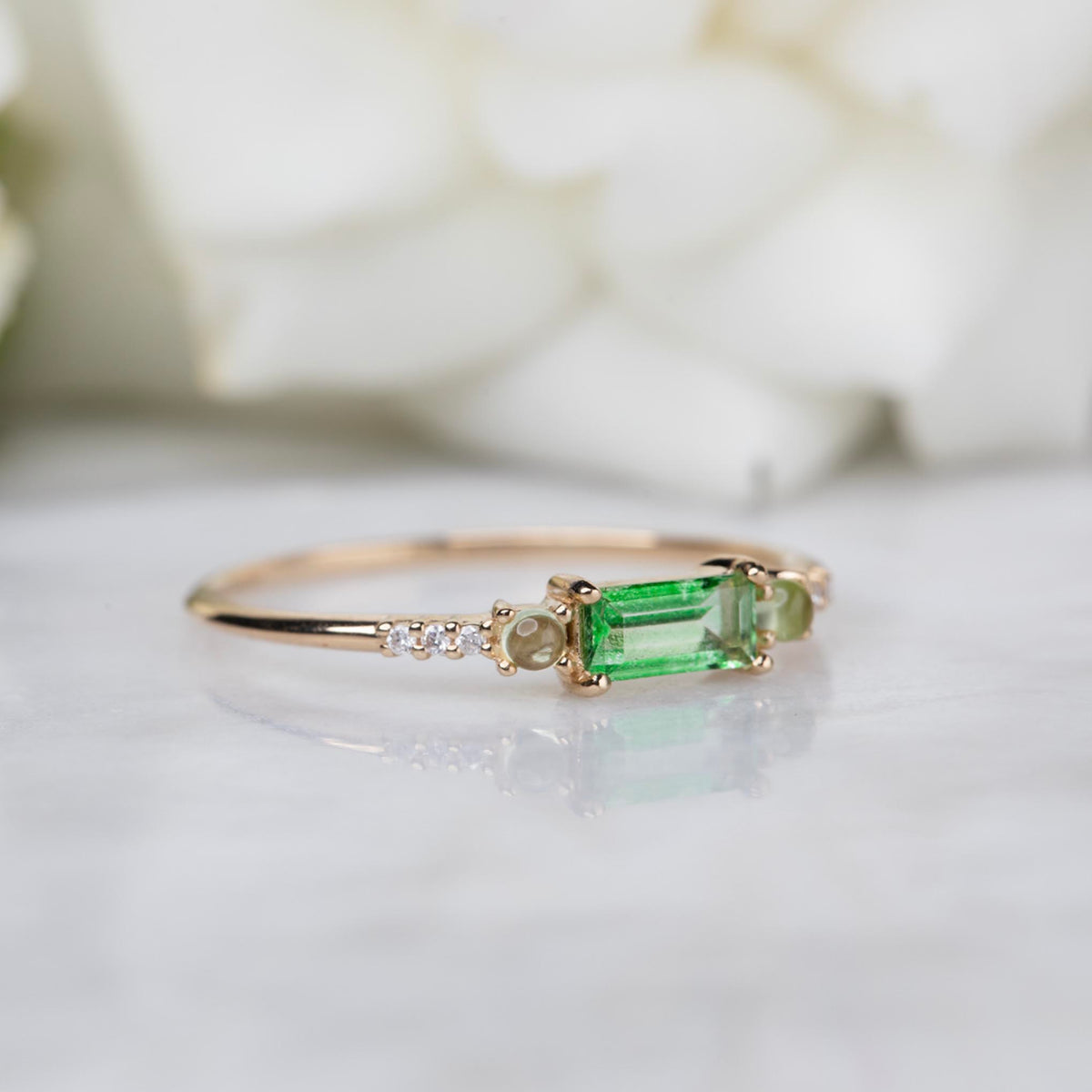 14kt Gold Diamond, Peridot and Green Topaz Belle Ring
