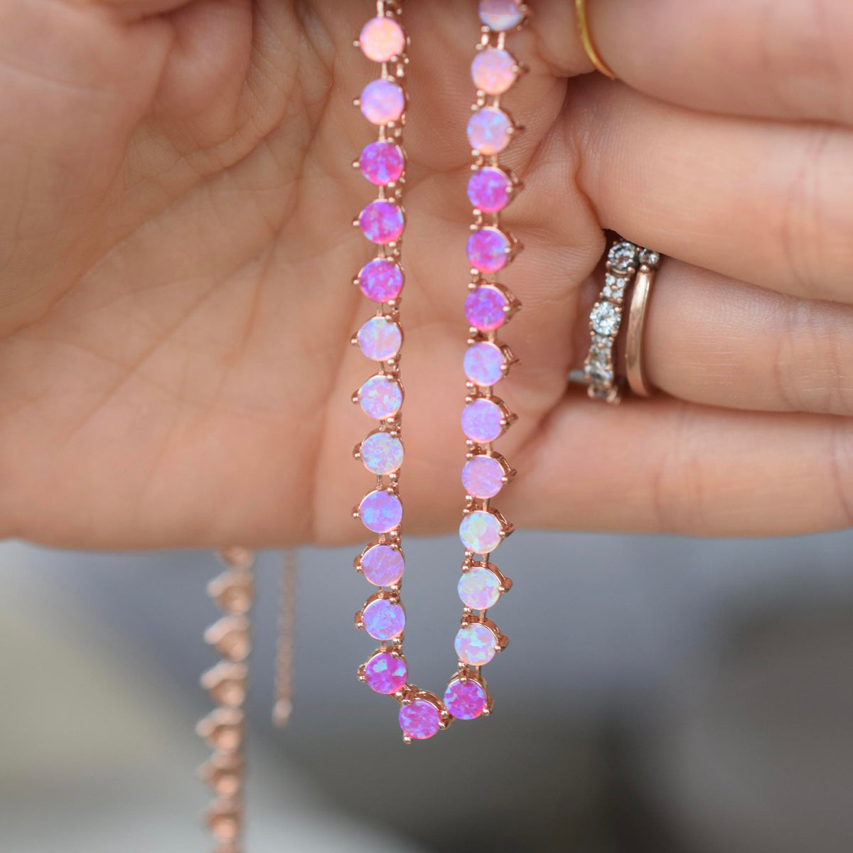 Rose Gold Pink Firefly Tennis Necklace