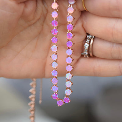 Rose Gold Pink Firefly Tennis Necklace