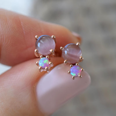 Cat's Eye Moonstone & Opal Droplet Studs