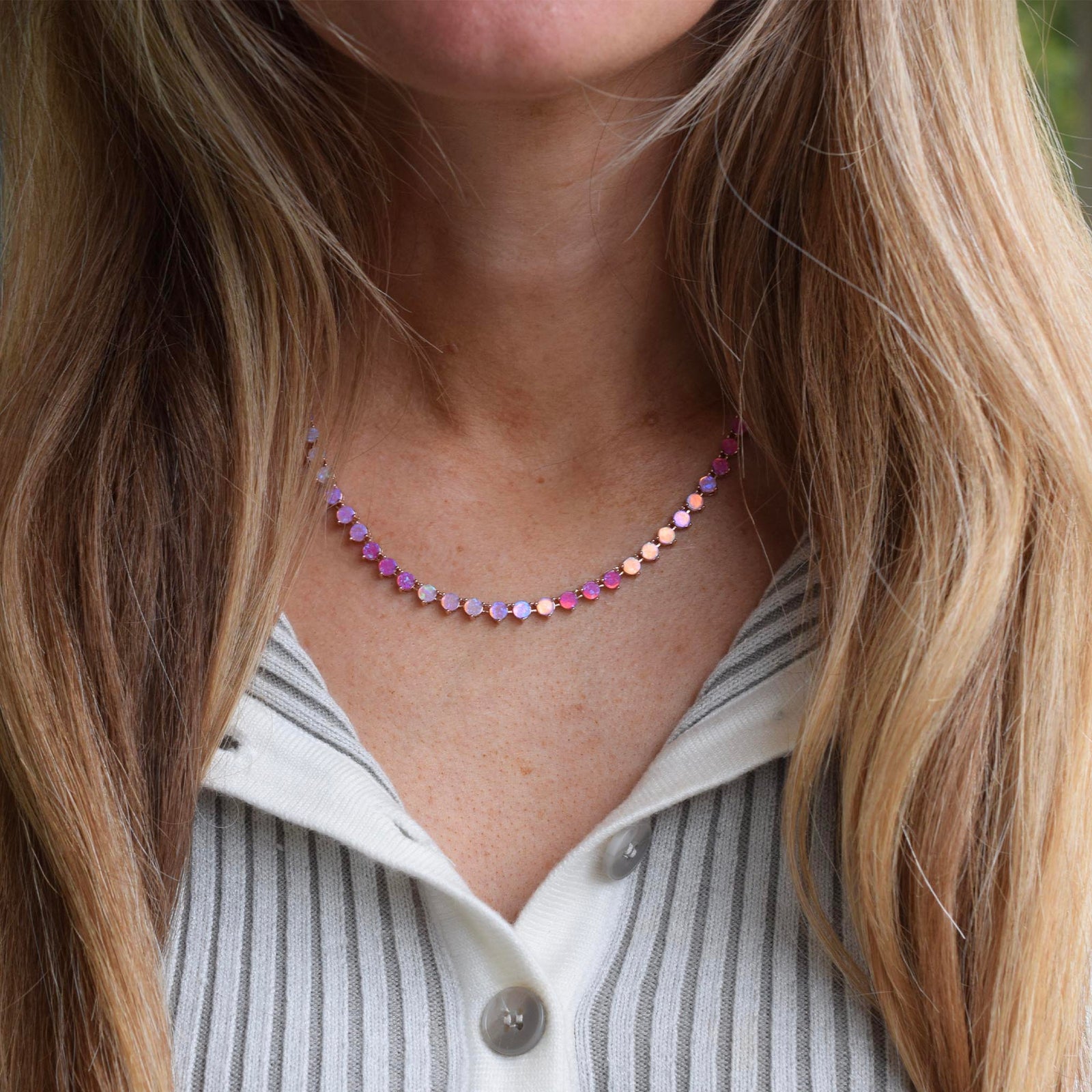 Rose Gold Pink Firefly Tennis Necklace