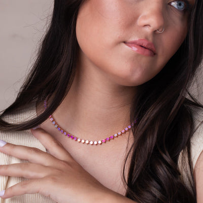 Rose Gold Pink Firefly Tennis Necklace