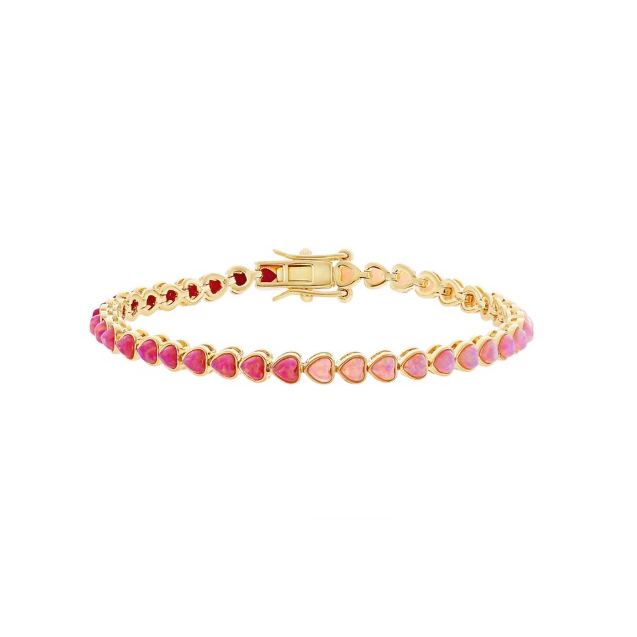 Pink Opal Ombre Heart and Heart Tennis Bracelet - La Kaiser
