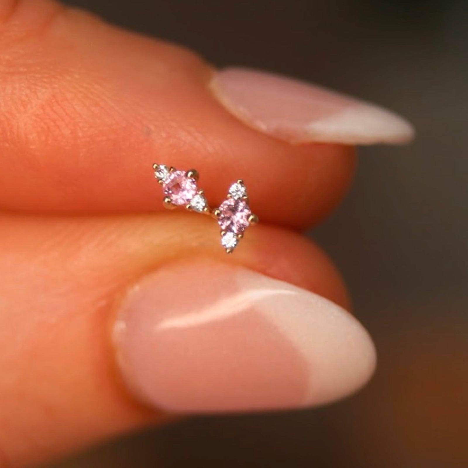 14kt Pink Sapphire Dainty Triage Studs