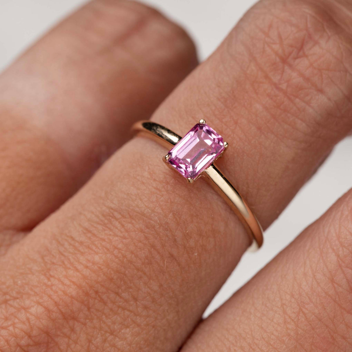 14kt Pink Sapphire Baguette Ring