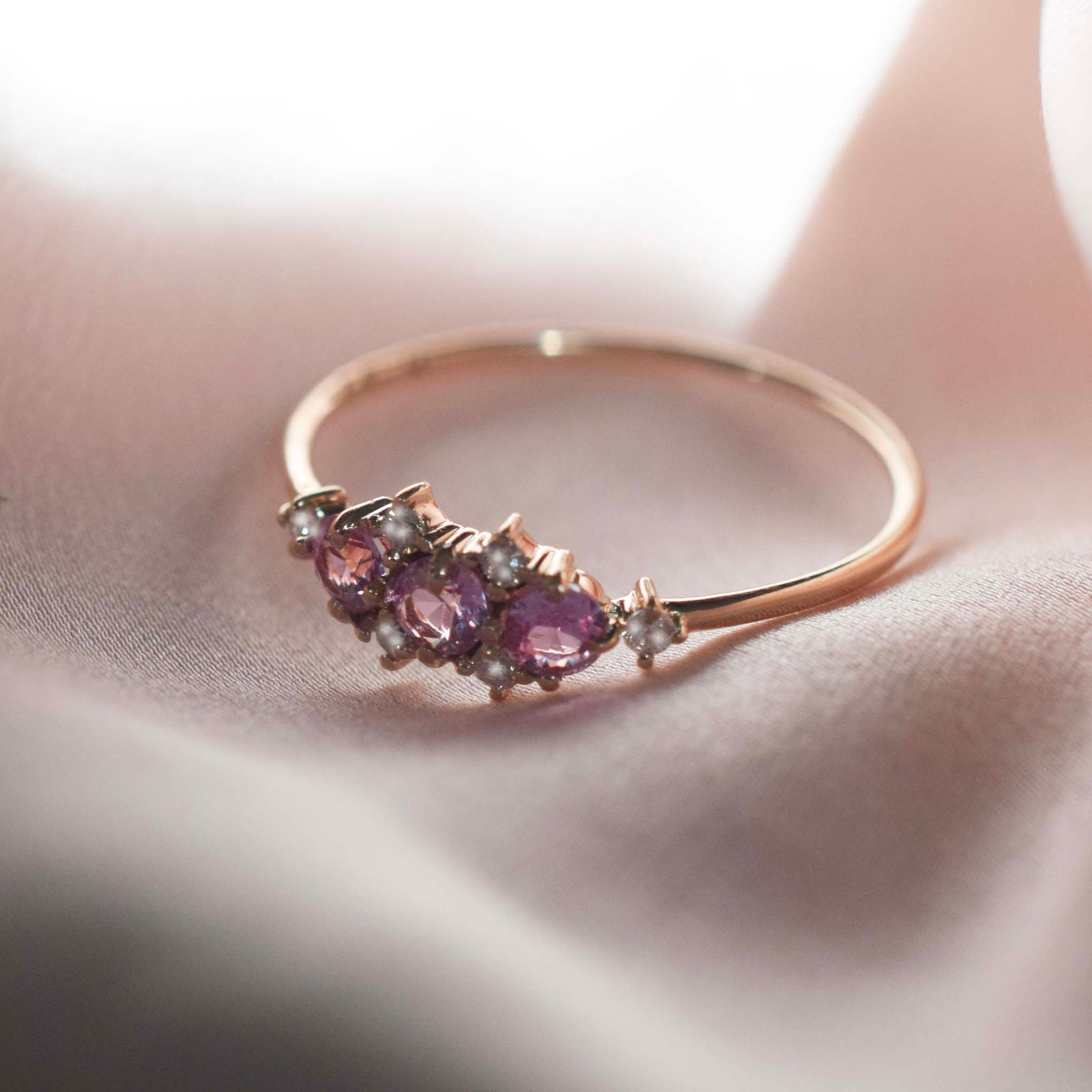 14kt Rose Gold Pink Sapphire & Diamond Cluster ring