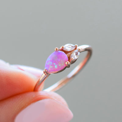 Rose Gold Pink Opal Leaflet Ring