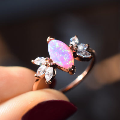 Rose Gold Pink Opal Firefly Ring