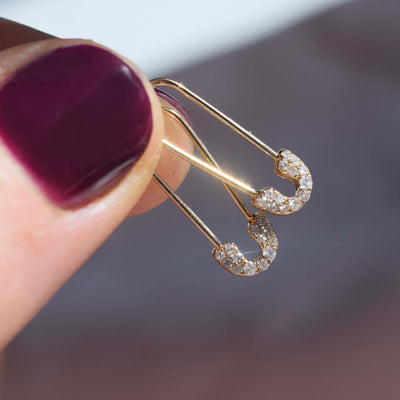 14kt Diamond Safety Pin Studs