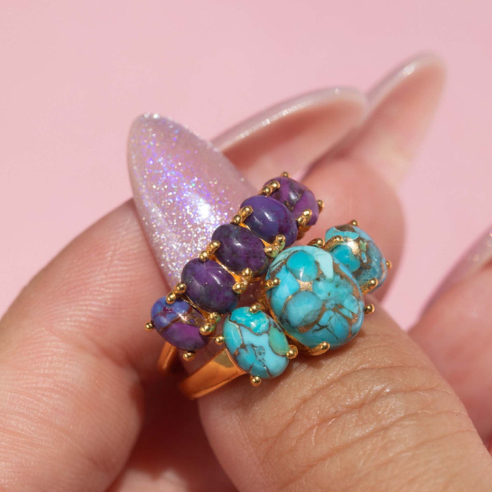 Purple Copper Turquoise Bridge Ring