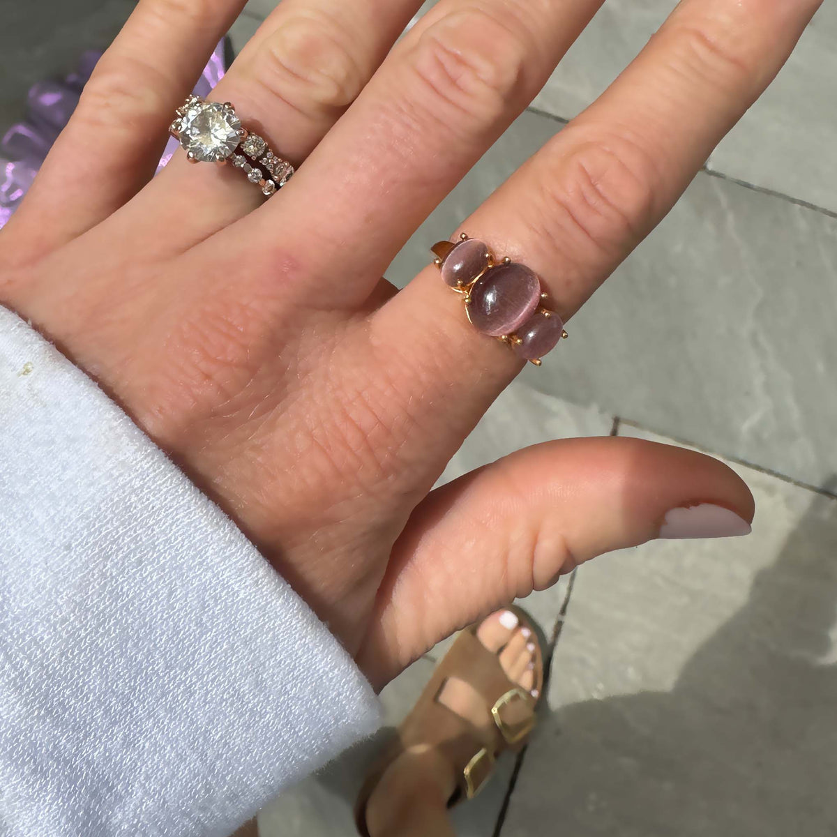 Sand Pink Cats Eye Gum Drop Ring