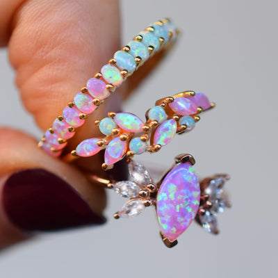 Rose Gold Pink Opal Firefly Ring
