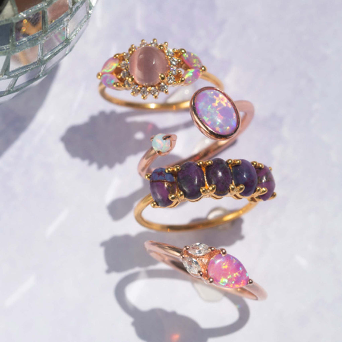 Pink Opal & Cats Eye Moonstone Sunflower Ring