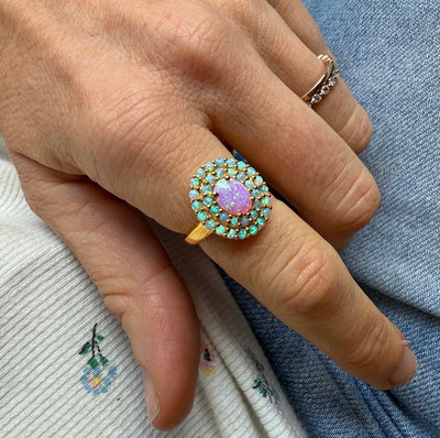 Pink Opal Sunrise Crown Ring