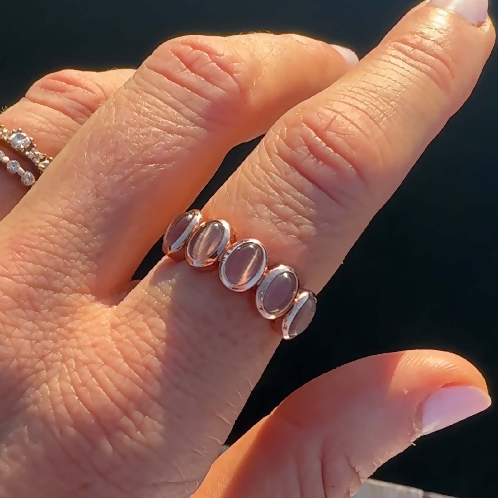 Rose Gold Pink Cats Eye Flow Ring
