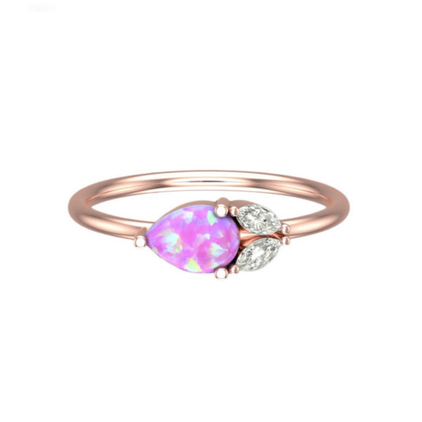 Rose Gold Pink Opal Leaflet Ring