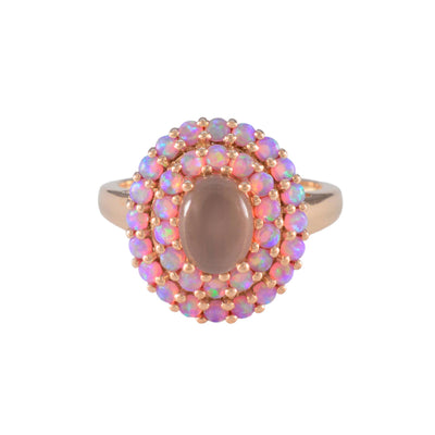 Rose Gold Pink Opal & Cats Eye Moonstone Crown Ring