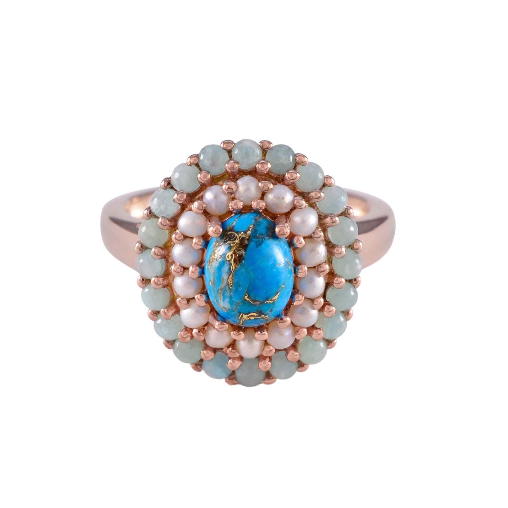 Rose Gold Copper Turquoise Vintage Crown Ring - La Kaiser