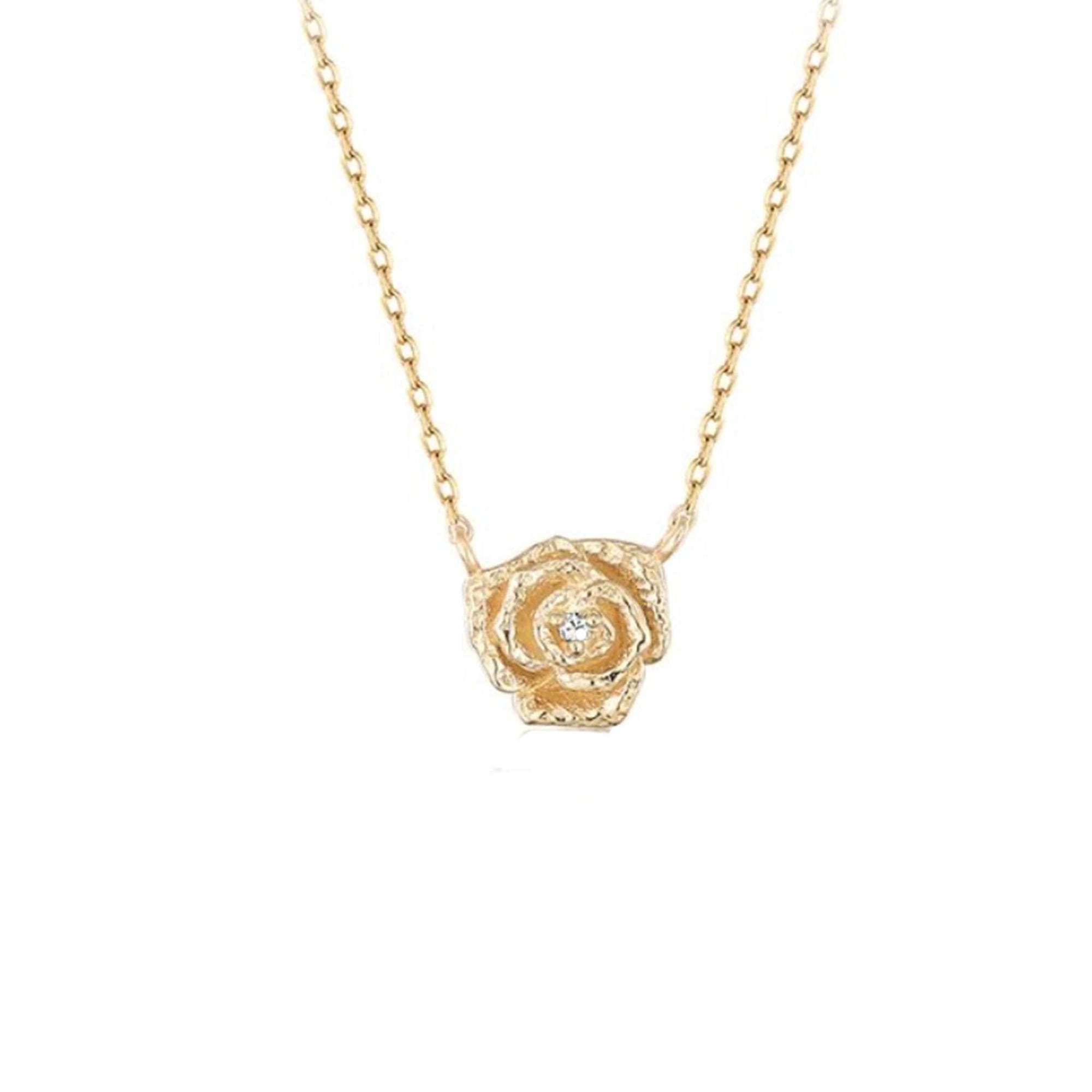 14kt Gold Diamond Rose Pendant