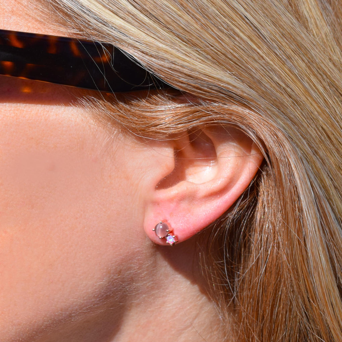 Cat's Eye Moonstone & Opal Droplet Studs