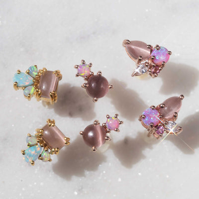 Cats Eye Moonstone & Opal Empress Studs