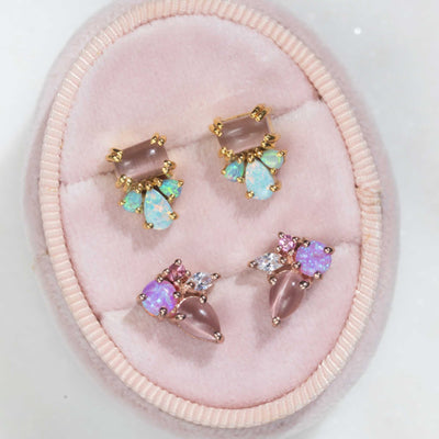 Cats Eye Moonstone & Opal Empress Studs