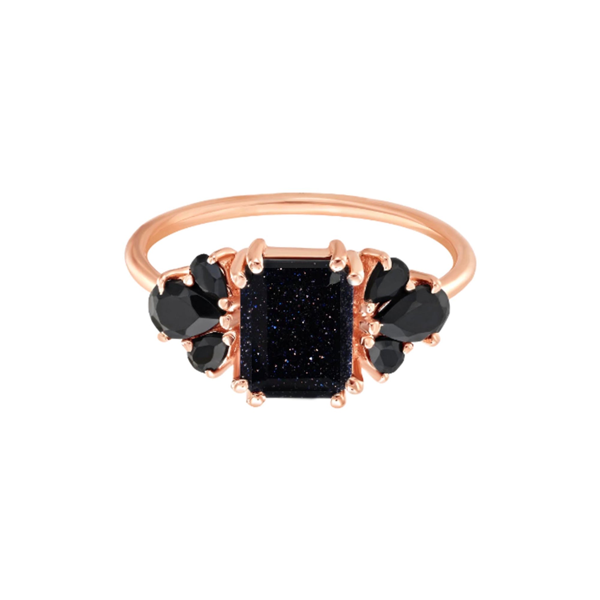 Rose Gold Sunstone & Black Onyx Wish Upon A Shooting Star Ring