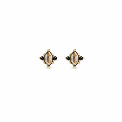 14kt Smoky Quartz and Black Diamond Throne Studs