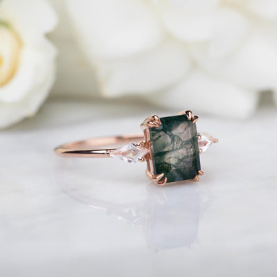 9kt Rose Gold Moss Agate & Topaz Annabelle Ring