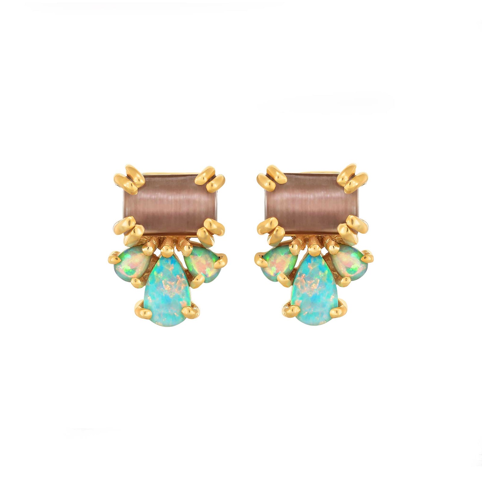 Cats Eye Moonstone & Opal Empress Studs
