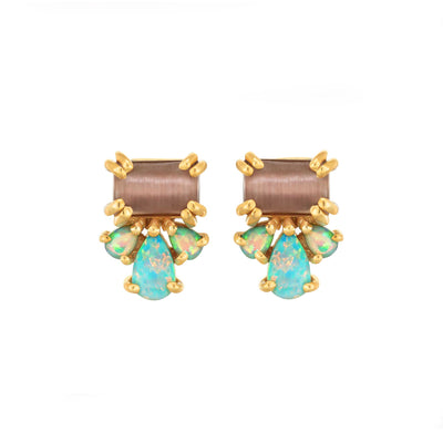 Cats Eye Moonstone & Opal Empress Studs