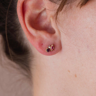 14kt Gold Topaz and Rhodolite Garnet Cluster Studs