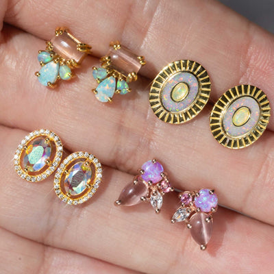 Art Deco Opal Inlay Studs