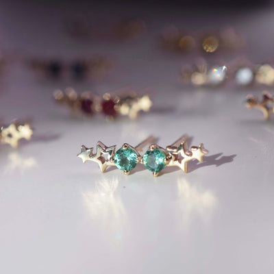 Solid Gold Celestial Birthstone Stud Earrings