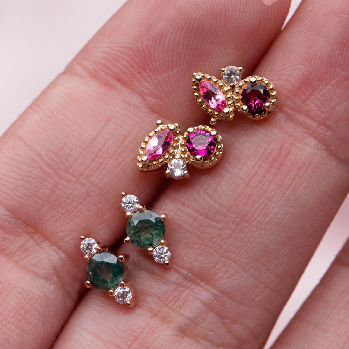 14kt Gold Topaz and Rhodolite Garnet Cluster Studs