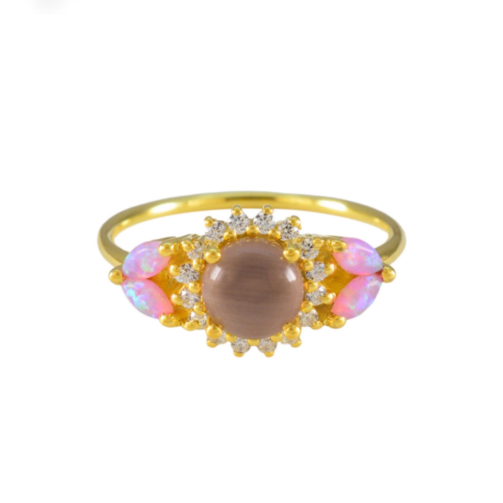 Pink Opal & Cats Eye Moonstone Sunflower Ring