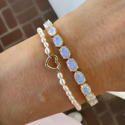 9kt Gold Pearl Heart Strung Bracelet
