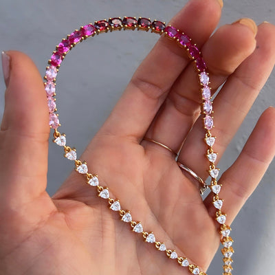 Ombre Pink Topaz and Garnet Grande Tennis Necklace