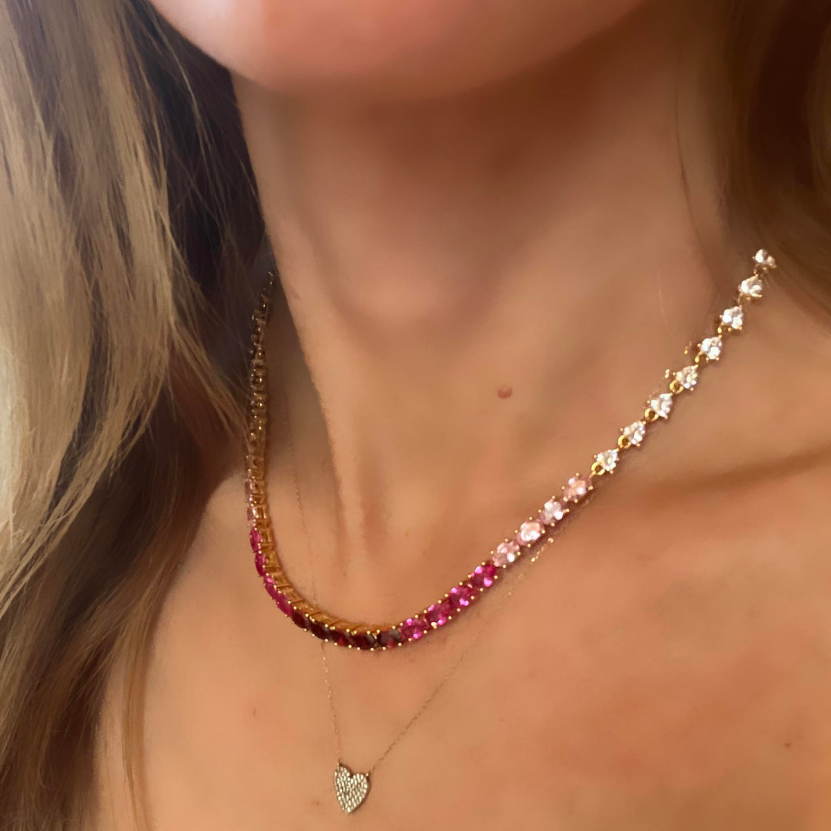 Ombre Pink Topaz and Garnet Grande Tennis Necklace