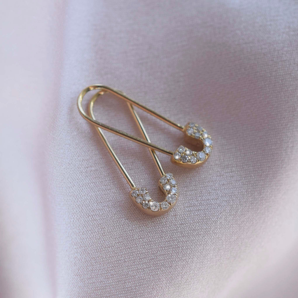 14kt Diamond Safety Pin Studs